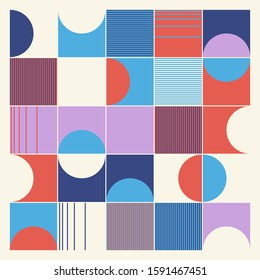 Abstract geometric of square artwork design with simple shape and figures. Vector pattern graphics with geometry elements.  