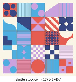Abstract geometric of square artwork design with simple shape and figures. Vector pattern graphics with geometry elements. 