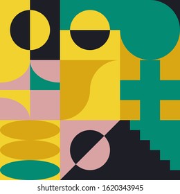 Abstract geometric of square artwork design with simple shape and figures. Vector pattern graphics with geometry elements. Perfect for web banner, business presentation, branding package, fabric print