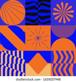 Abstract geometric of square artwork design with simple shape and figures. Vector pattern graphics with geometry elements. Perfect for web banner, business presentation, branding package, fabric print