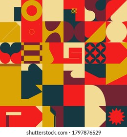Abstrakte Geometrie von quadratischem Kunstdesign mit einfacher Form und Figuren. Vektormuster-Grafiken mit Geometrie-Elementen. Perfekt für Web-Banner, Business-Präsentation, Branding-Paket, Stoffdruck