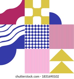 Abstrakte Geometrie von quadratischem Kunstdesign mit einfacher Form und Figuren. Vektormuster-Grafiken mit Geometrie-Elementen. Perfekt für Web-Banner, Business-Präsentation, Branding-Paket, Stoffdruck