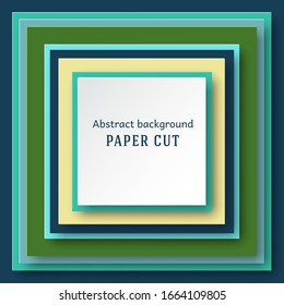 Abstract geometric square background in paper cut style. Straight lines. Design for brochures, posters, flyers, advertising. Place for text. Vector.