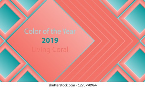 Abstract geometric square background.Color of the year.Living coral 2019 vector illustration.Creative cover design.