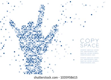 Abstract Geometric square box pattern I love you Hand shape, sign language concept design blue color illustration isolated on white background with copy space, vector eps 10
