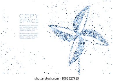 Abstract Geometric Square box pattern Paper Wind Turbine shape, ecology clean power concept design blue color illustration on white background with copy space, vector eps 10