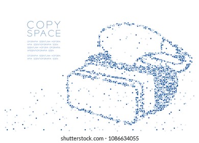 Abstract Geometric Square box pixel pattern VR headset (virtual reality) shape design blue color illustration on white background with copy space, vector eps 10