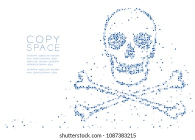 Abstract Geometric Square box pixel pattern Skull and crossbones shape, dangerous concept design blue color illustration on white background with copy space, vector eps 10