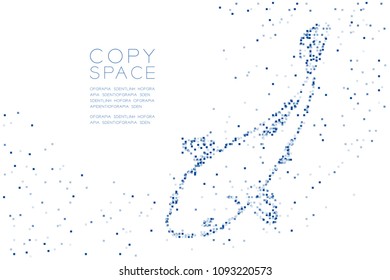 Abstract Geometric Square box pixel pattern Carp or Koi fish shape, aquatic and marine life concept design blue color illustration on white background with copy space, vector eps 10