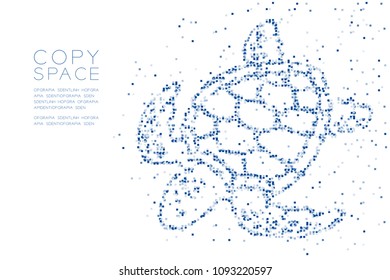 Abstract Geometric Square box pixel pattern Sea Turtle shape, aquatic and marine life concept design blue color illustration on white background with copy space, vector eps 10