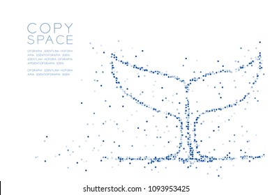 Abstract Geometric Square box pixel pattern Whale tail shape, aquatic and marine life concept design blue color illustration on white background with copy space, vector eps 10