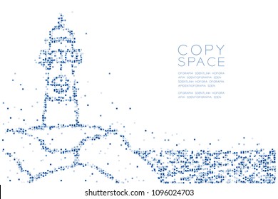 Abstract Geometric Square box pixel pattern Lighthouse shape, aquatic and marine life concept design blue color illustration on white background with copy space, vector eps 10