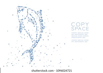 Abstract Geometric Square box pixel pattern Tuna fish shape, aquatic and marine life concept design blue color illustration on white background with copy space, vector eps 10