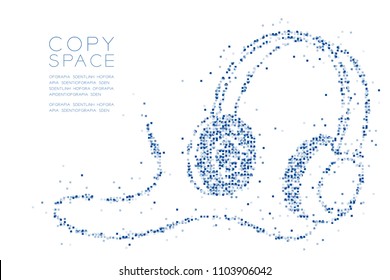 Abstract Geometric Square box pixel pattern Headphone shape, music instrument concept design blue color illustration on white background with copy space, vector eps 10