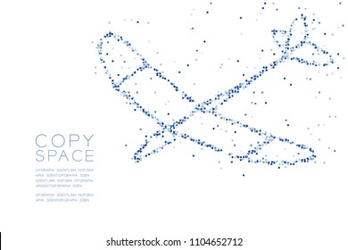 Abstract Geometric Square box pixel pattern Glider plane shape, business travel concept design blue color illustration on white background with copy space, vector eps 10