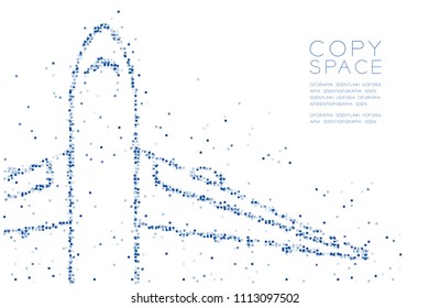 Abstract Geometric Square box pixel pattern Airplane shape, transportation concept design blue color illustration on white background with copy space, vector eps 10