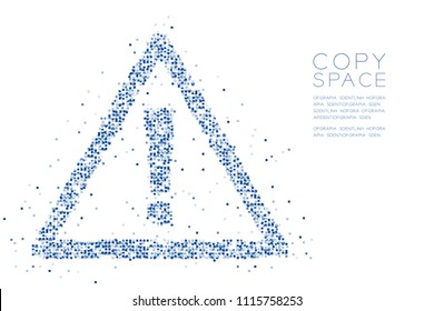 Abstract Geometric Square box pixel pattern Attention sign triangle shape, safety first concept design blue color illustration on white background with copy space, vector