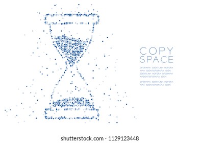 Abstract Geometric Square box pixel pattern Hourglass shape, digital reminder concept design blue color illustration on white background with copy space, vector eps 10