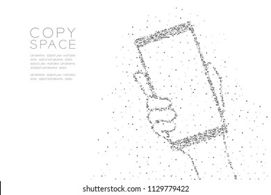 Abstract Geometric Square box pixel pattern Hand holding  smartphone shape, digital concept design black color illustration on white background with copy space, vector eps 10