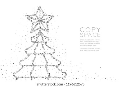Abstract Geometric Square box pixel pattern Christmas tree with star shape, Happy New Year celebration concept design black color illustration on white background with copy space, vector eps 10