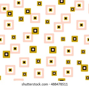 Abstract geometric square design with pink gold white and black on white background pattern seamless backdrop wallpaper. Vector image
