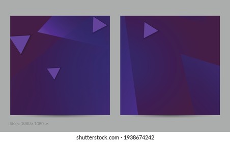 Abstract geometric square flyer with deep gradient and vanishing geometric shapes. Modern template for social media banner. Contemporary material design with paper cut out realistic shadow.