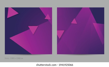 Abstract geometric square flyer with deep gradient and vanishing geometric shapes. Modern template for social media banner. Contemporary material design with paper cut out realistic shadow.
