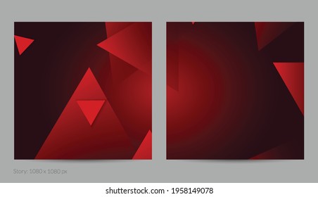 Abstract geometric square flyer with deep gradient and vanishing geometric shapes. Modern template for social media banner. Contemporary material design with paper cut out realistic shadow.