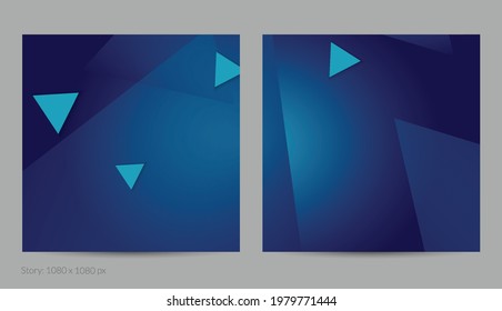 Reflejar el volante cuadrado geométrico con gradiente profundo y formas geométricas de desaparición. Plantilla moderna para banner en medios sociales. Diseño de materiales contemporáneos con papel cortando sombra realista.