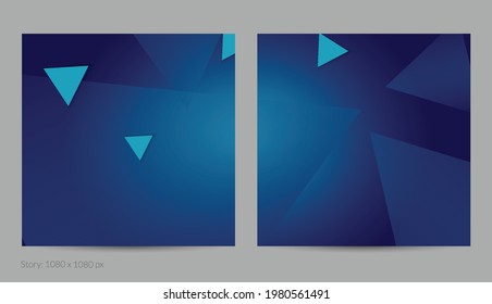 Abstract geometric square flyer with deep gradient and vanishing geometric shapes. Modern template for social media banner. Contemporary material design with paper cut out realistic shadow.