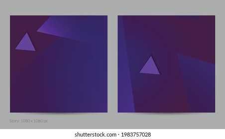Abstract geometric square flyer with deep gradient and vanishing geometric shapes. Modern template for social media banner. Contemporary material design with paper cut out realistic shadow.