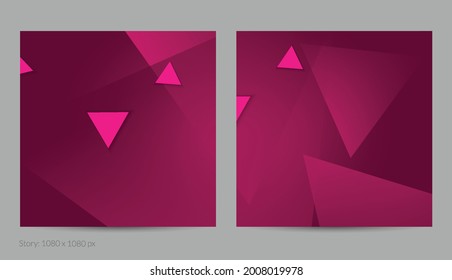 Abstract geometric square flyer with deep gradient and vanishing geometric shapes. Modern template for social media banner. Contemporary material design with paper cut out realistic shadow.