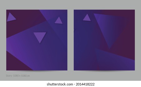 Abstract geometric square flyer with deep gradient and vanishing geometric shapes. Modern template for social media banner. Contemporary material design with paper cut out realistic shadow.