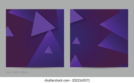 Abstract geometric square flyer with deep gradient and vanishing geometric shapes. Modern template for social media banner. Contemporary material design with paper cut out realistic shadow.