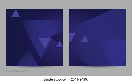 Abstract geometric square flyer with deep gradient and vanishing geometric shapes. Modern template for social media banner. Contemporary material design with paper cut out realistic shadow.