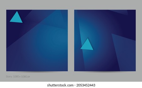 Abstract geometric square flyer with deep gradient and vanishing geometric shapes. Modern template for social media banner. Contemporary material design with paper cut out realistic shadow.