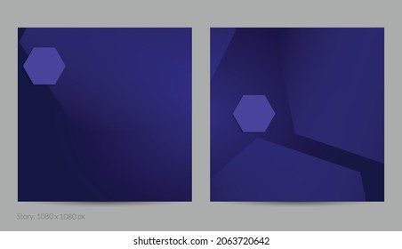 Abstract geometric square flyer with deep gradient and vanishing geometric shapes. Modern template for social media banner. Contemporary material design with paper cut out realistic shadow.