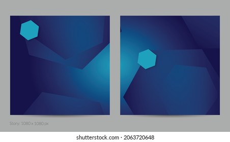 Reflejar el volante cuadrado geométrico con gradiente profundo y formas geométricas de desaparición. Plantilla moderna para banner en medios sociales. Diseño de materiales contemporáneos con papel cortando sombra realista.