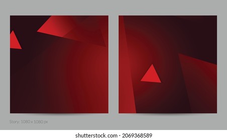 Abstract geometric square flyer with deep gradient and vanishing geometric shapes. Modern template for social media banner. Contemporary material design with paper cut out realistic shadow.
