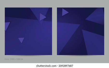 Abstract geometric square flyer with deep gradient and vanishing geometric shapes. Modern template for social media banner. Contemporary material design with paper cut out realistic shadow.