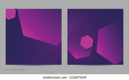 Abstract geometric square flyer with deep gradient and vanishing geometric shapes. Modern template for social media banner. Contemporary material design with paper cut out realistic shadow.