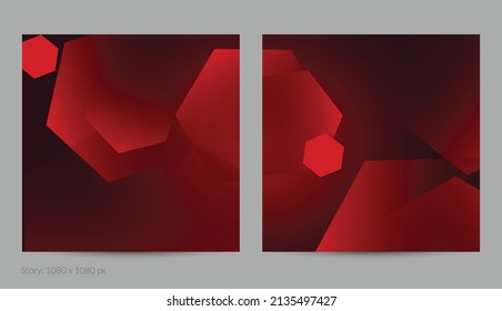 Abstract geometric square flyer with deep gradient and vanishing geometric shapes. Modern template for social media banner. Contemporary material design with paper cut out realistic shadow.