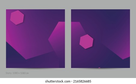 Abstract geometric square flyer with deep gradient and vanishing geometric shapes. Modern template for social media banner. Contemporary material design with paper cut out realistic shadow.