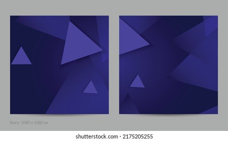 Abstract geometric square flyer with deep gradient and vanishing geometric shapes. Modern template for social media banner. Contemporary material design with paper cut out realistic shadow.