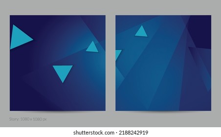 Abstract geometric square flyer with deep gradient and vanishing geometric shapes. Modern template for social media banner. Contemporary material design with paper cut out realistic shadow.