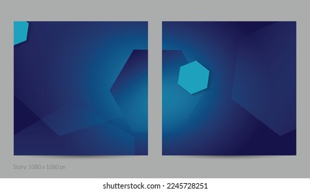 Reflejar el volante cuadrado geométrico con gradiente profundo y formas geométricas de desaparición. Plantilla moderna para banner en medios sociales. Diseño de materiales contemporáneos con papel cortando sombra realista.