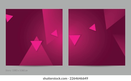 Abstract geometric square flyer with deep gradient and vanishing geometric shapes. Modern template for social media banner. Contemporary material design with paper cut out realistic shadow.