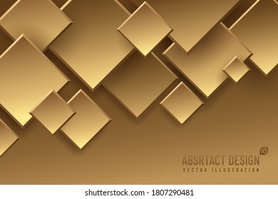 Abstract geometric square golden 3d overlap vector pattern design. Modern luxury and elegant. Tiled rhombus shapes. You can use for cover brochure template, poster, banner web, flyer, print ad. Vector