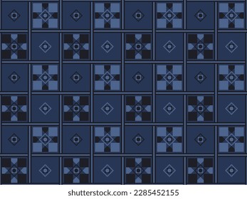 Abstract geometric square and line seamless pattern. Light and dark blue element on blue background. For male cloth ladies dress silk scarf fabric apparel textile garment cover print