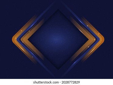 Abstract geometric square rounded frame layered with dark blue background and dust, illuminated light. Vector illustration